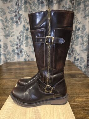 Women’s Dark Brown Mid-Calf Riding Boots with Side Zip